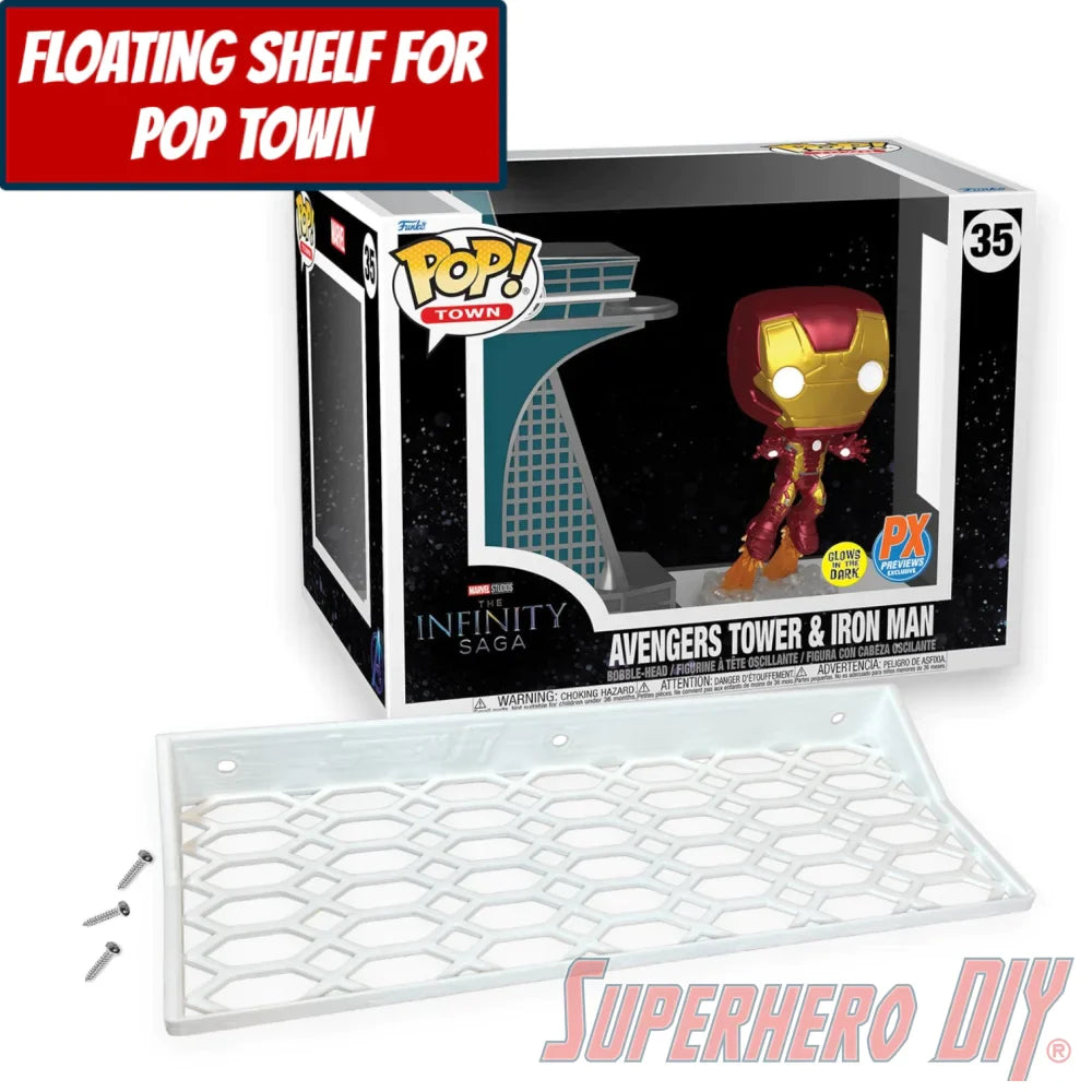 Check out the Floating Shelf for Funko Pop! Town Avengers Tower & Iron Man #35 from Superhero DIY! The perfect solution for only $18.99
