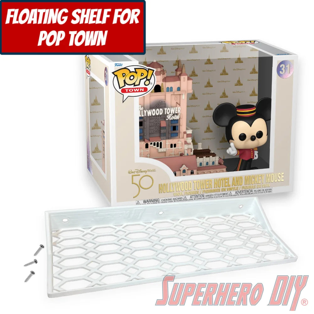 Check out the Floating Shelf for Funko Pop! Town Hollywood Tower Hotel and Mickey Mouse #31 from Superhero DIY! The perfect solution for only $18.99