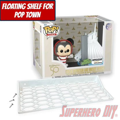 Check out the Floating Shelf for Funko Pop! Town Space Mountain and Mickey Mouse #28 from Superhero DIY! The perfect solution for only $18.99