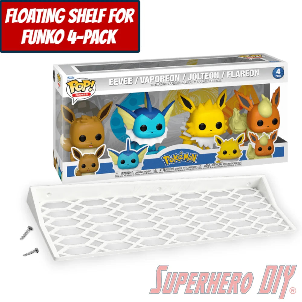 Check out the Floating Shelf for POKEMON 4-PACK Funko Pop Box from Superhero DIY! The perfect solution for only $12.99