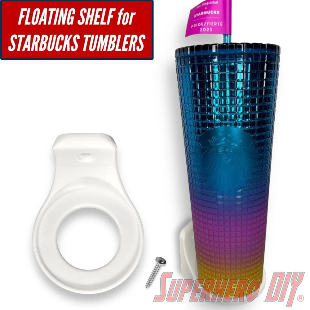 Check out the Floating Shelf for Starbucks Tumblers | Fits Tumblers and other large water bottles from Superhero DIY! The perfect solution for only $4.99