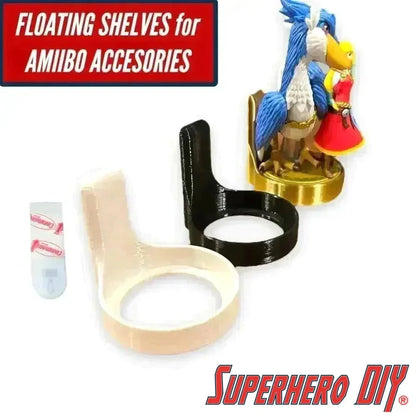 Floating Shelves for Amiibo Accessories | Comes with command strips! No Screws No Drilling | Display Shelf for Nintendo Amiibo - SuperheroDIY