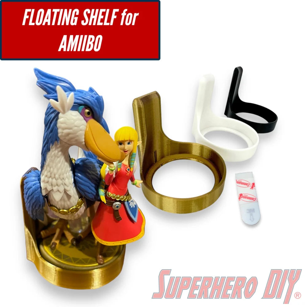 Floating Shelves for Amiibo Accessories | Comes with command strips! No Screws No Drilling | Display Shelf for Nintendo Amiibo - Superhero DIY