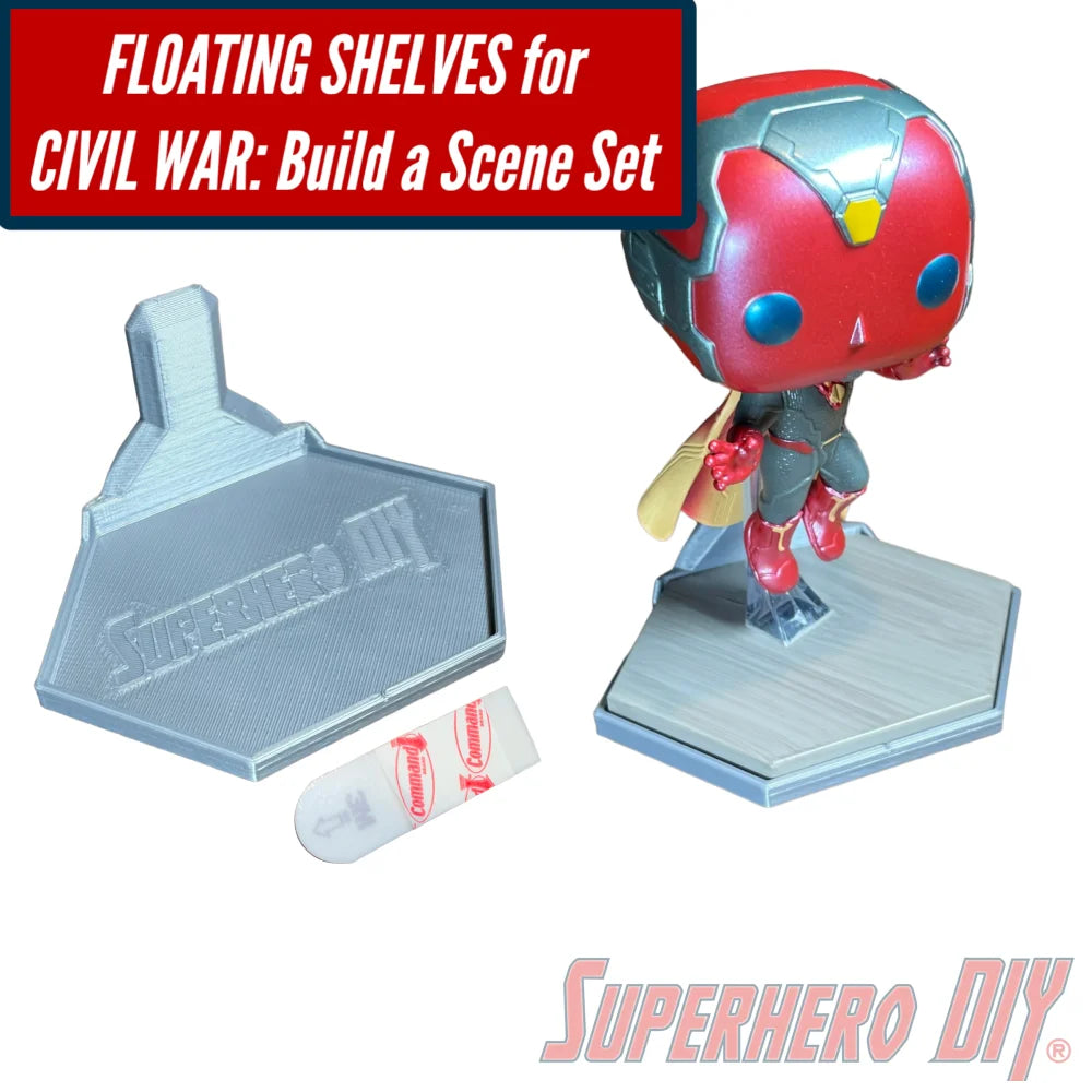 Floating Shelves for Captain America: Civil War Build a Scene set | Hex design fits Captain America: Civil War Funko Pop bases | Comes with Command strips!