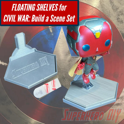Floating Shelves for Captain America: Civil War Build a Scene set | Hex design fits Captain America: Civil War Funko Pop bases | Comes with Command strips!