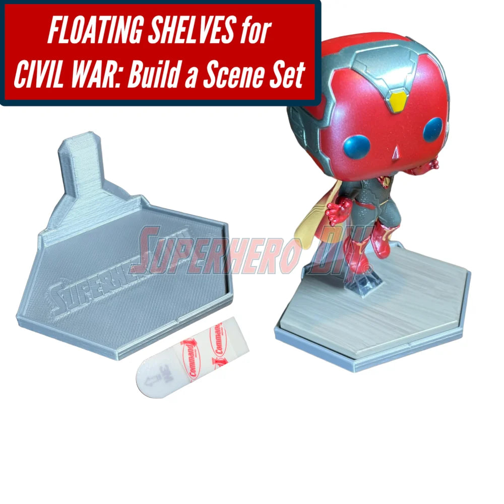 Floating Shelves for Captain America: Civil War Build a Scene set | Hex design fits Captain America: Civil War Funko Pop bases | Comes with Command strips! - Superhero DIY