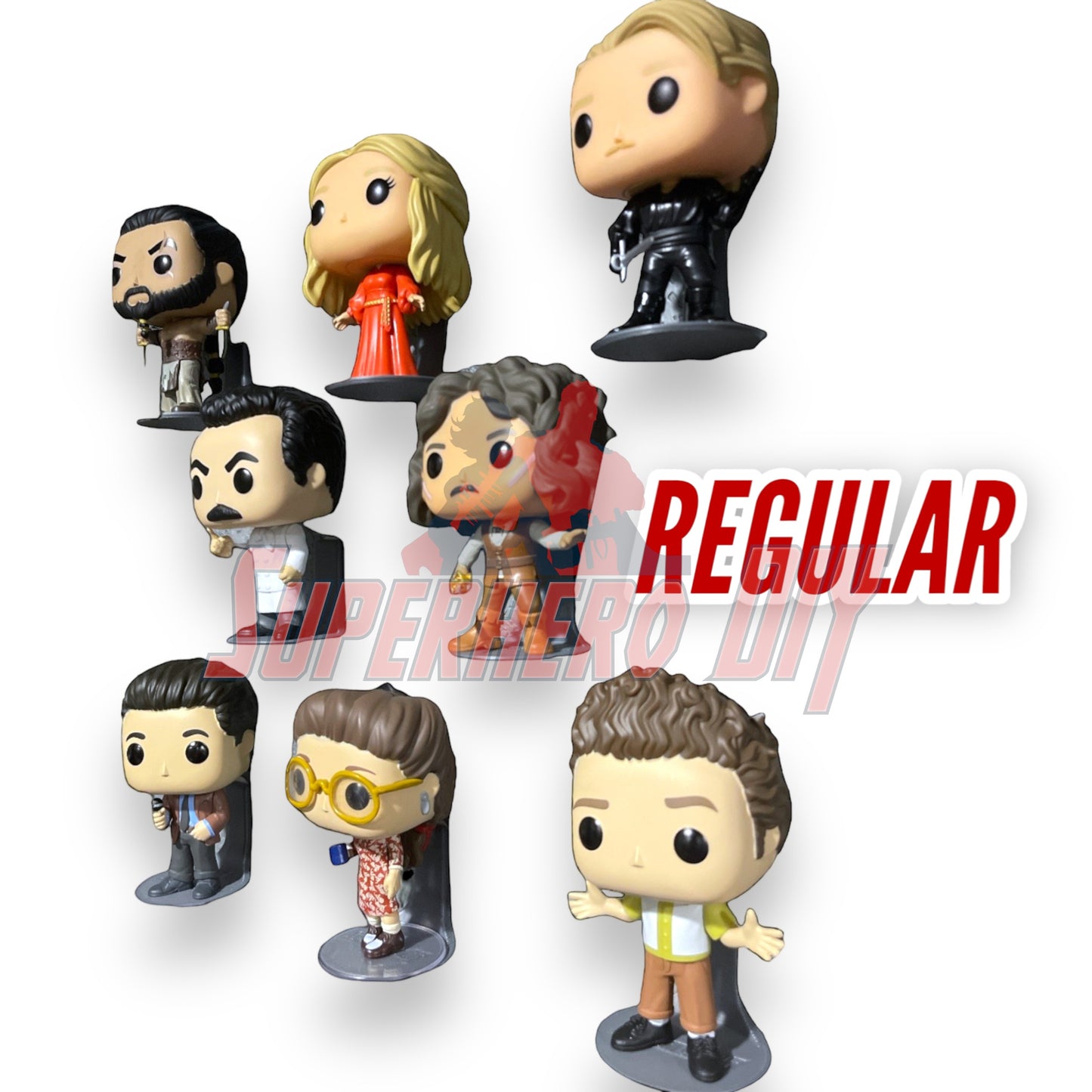 Regular-sized Funko Pop figures on display for Superhero DIY floating shelves for funko pops