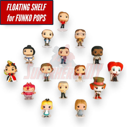 floating shelves for funko pops displaying various collectible figures