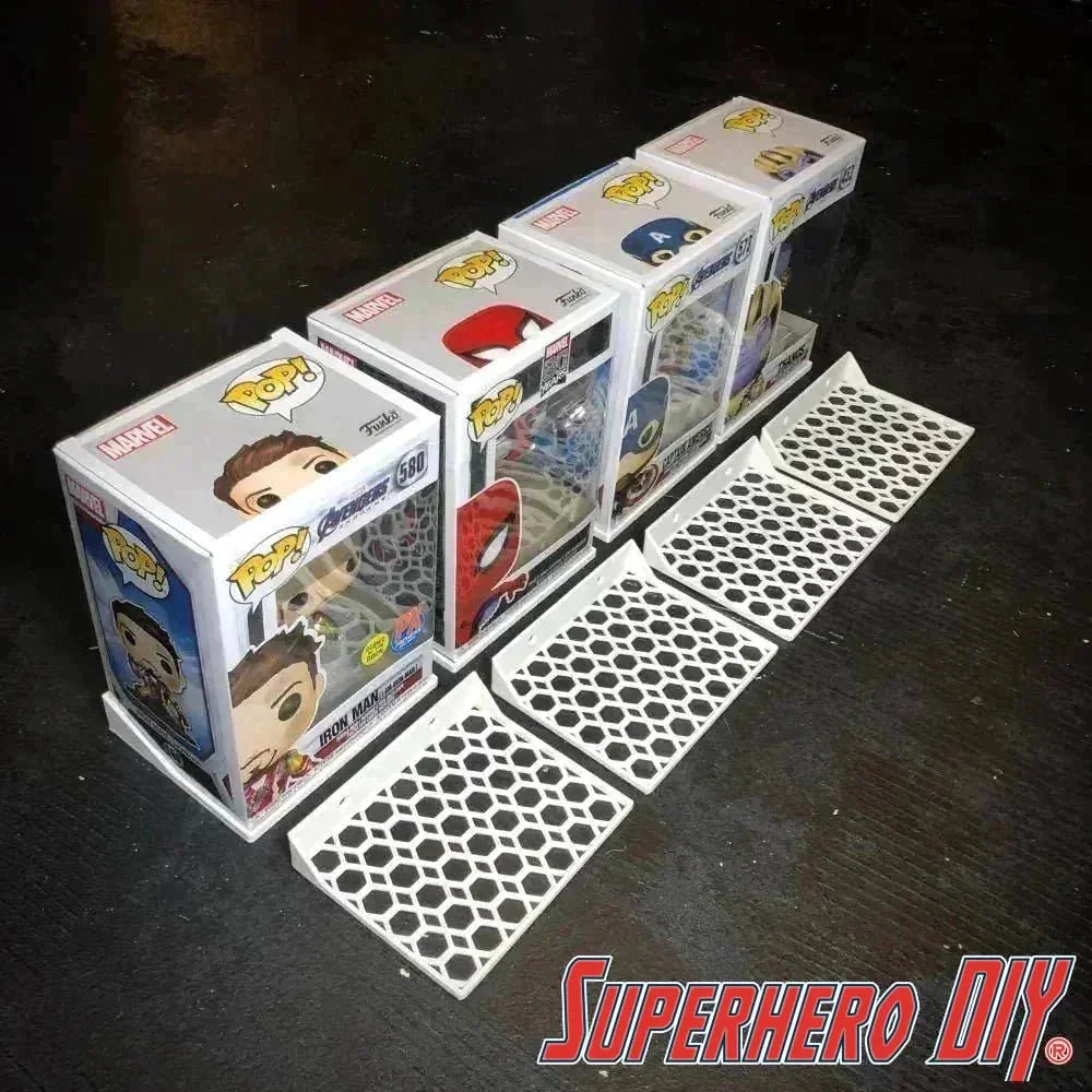 Hexagon Funko Pop Box Floating Shelves | Wall Mount fits Soft Cases or Hard Protectors or Funko Box only | Screws included! - Superhero DIY