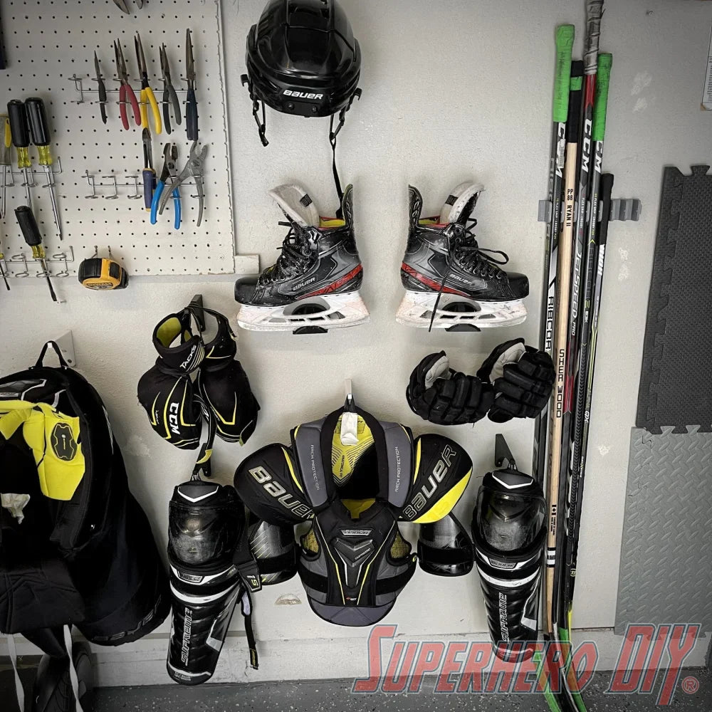 Check out the Hockey Elbow Pads Wall Mount | Hockey Gear Storage Solution from Superhero DIY! The perfect solution for only $6.29