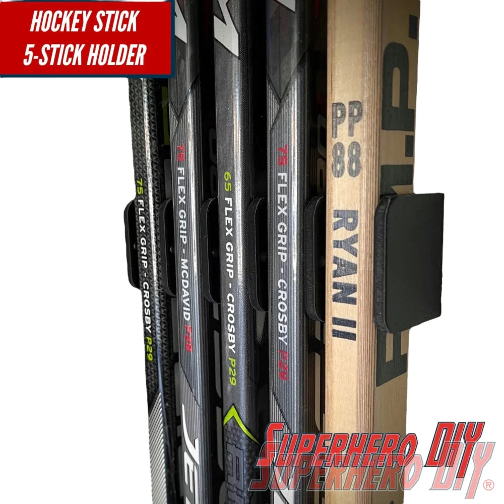 Hockey Stick Holder Wall Mount | Ice Hockey Stick Organizer | SENIOR JUNIOR or YOUTH | Hockey Stick Organizer holds up to 5 hockey sticks! - SuperheroDIY