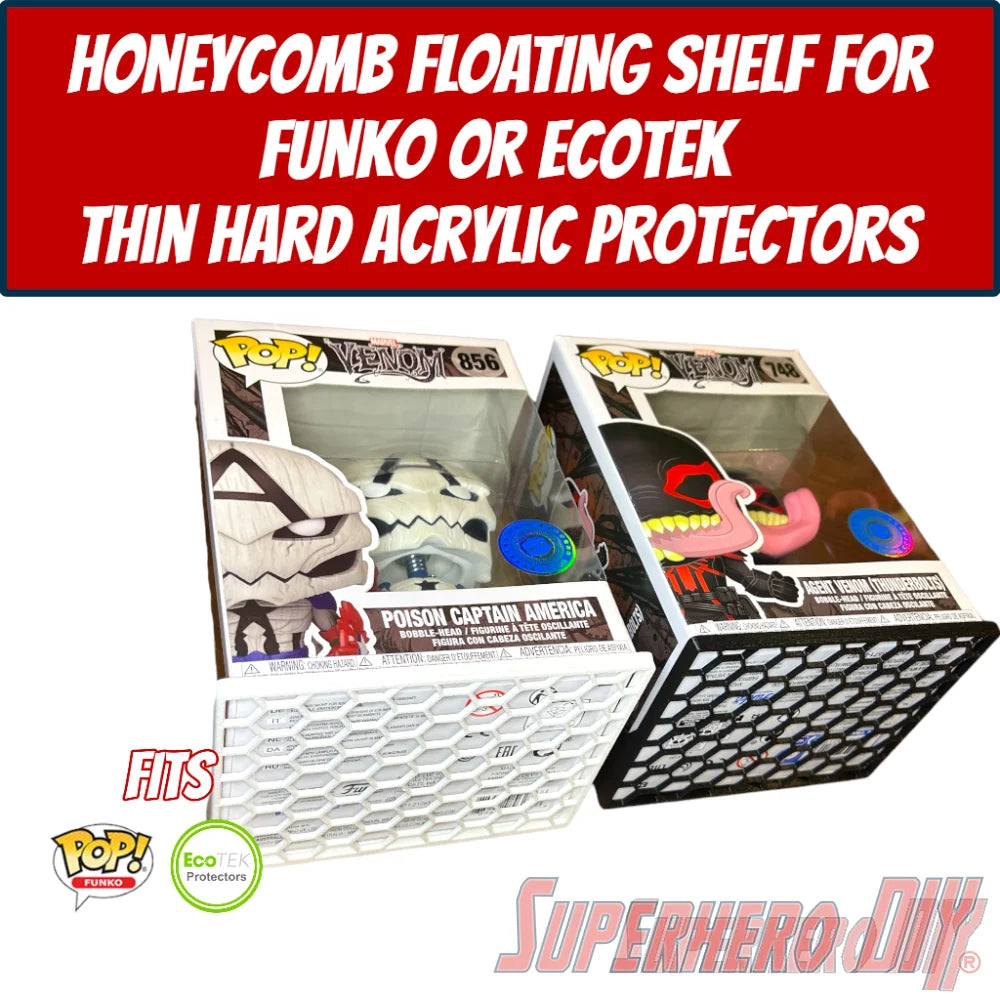 Honeycomb Floating Shelf for Funko Pop Boxes | Wall Mount fits Soft or Hard Cases or Box only | Screws included - Superhero DIY