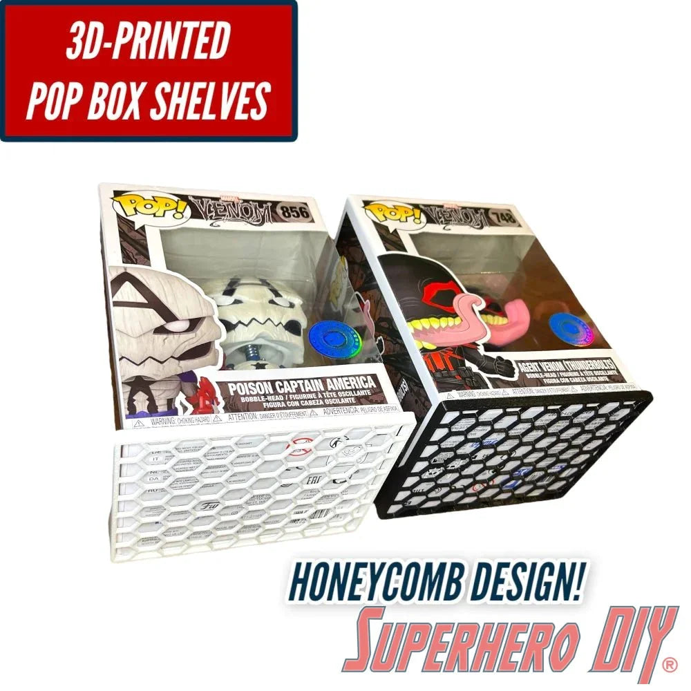 Honeycomb Floating Shelf for Funko Pop Boxes | Wall Mount fits Soft or Hard Cases or Box only | Screws included - Superhero DIY