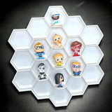 3D-printed honeycomb display for 19 Disney Doorables, neatly showcasing mini figures, perfect for collectors.