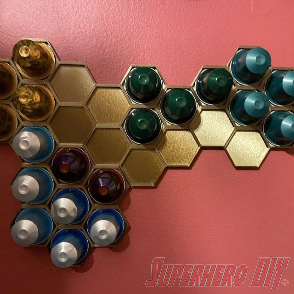 Check out the Honeycomb Holder for ORIGINAL Nespresso Coffee Pods | Includes Command Strip | Each holds 7 ORIGINAL capsules | Wall mount holder from Superhero DIY! The perfect solution for only $5.39