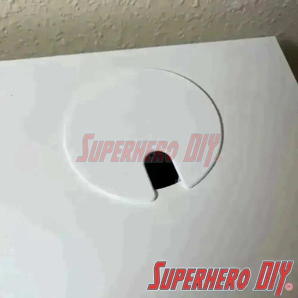 IKEA MICKE desk hole cover in white, fits perfectly into the wiring hole, enhancing desk appearance and reducing dust collection.