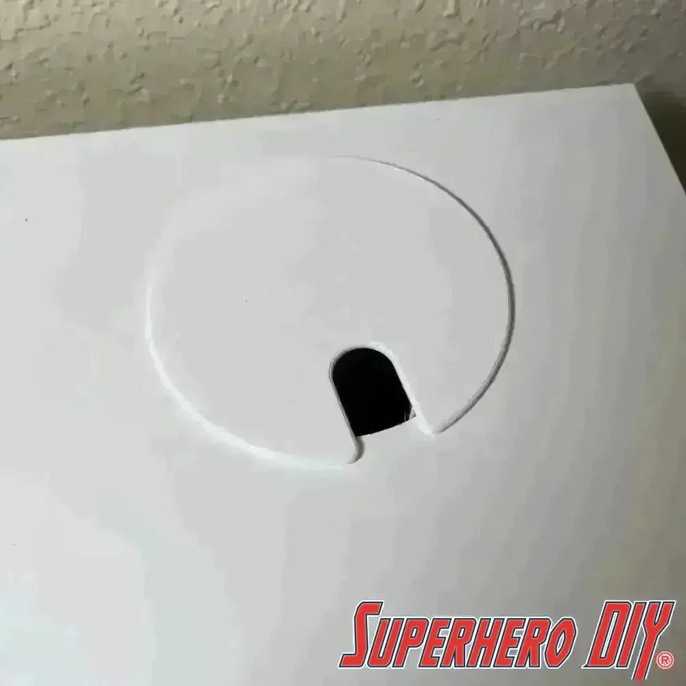 Check out the IKEA MICKE desk hole cover | Fits right into open wiring hole | Multiple colors from Superhero DIY! The perfect solution for only $5.39