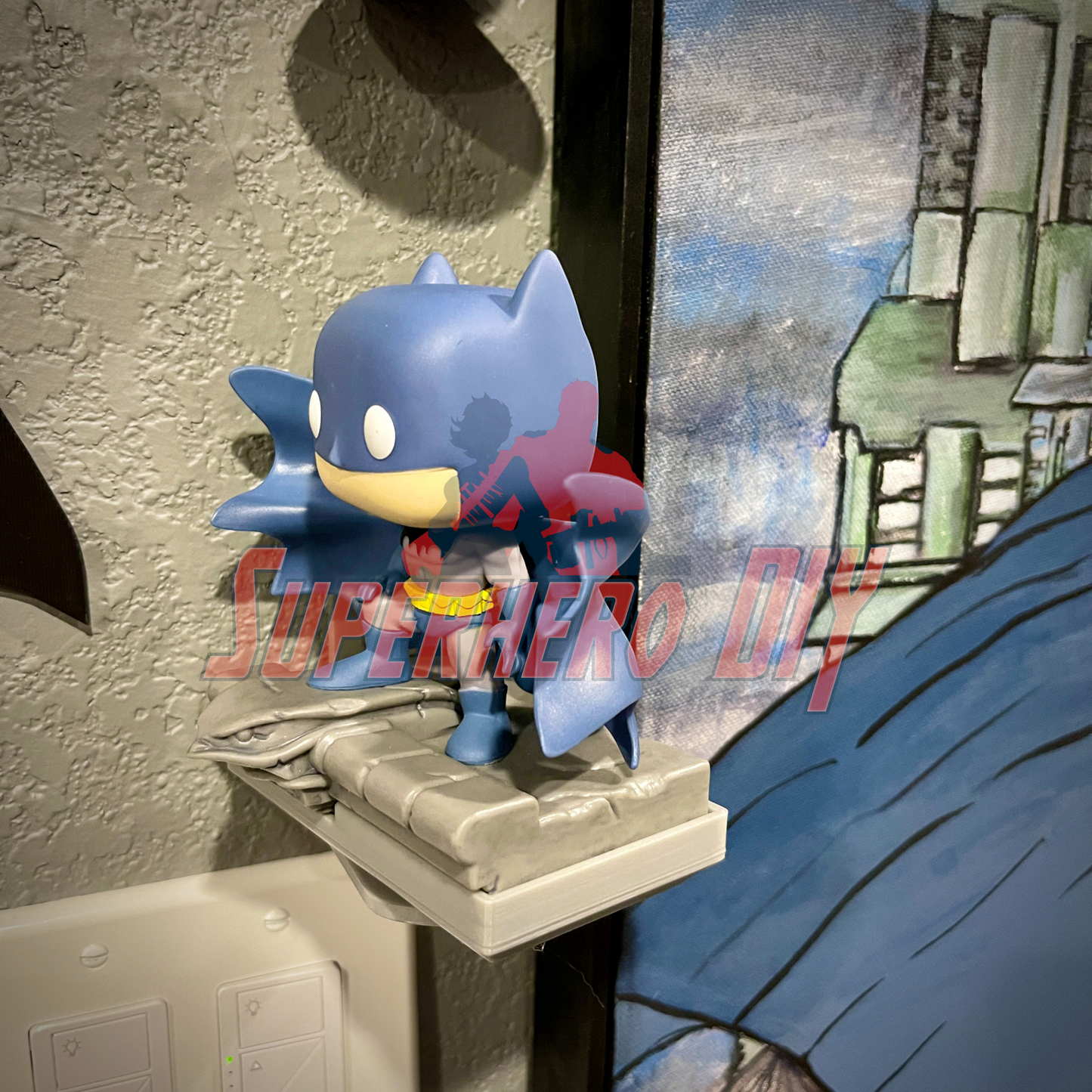 Rotating Shelf for Jim Lee Batman (HUSH) Funko Pop displaying figure on wall-mounted bracket, perfect for showcasing collectible pose.