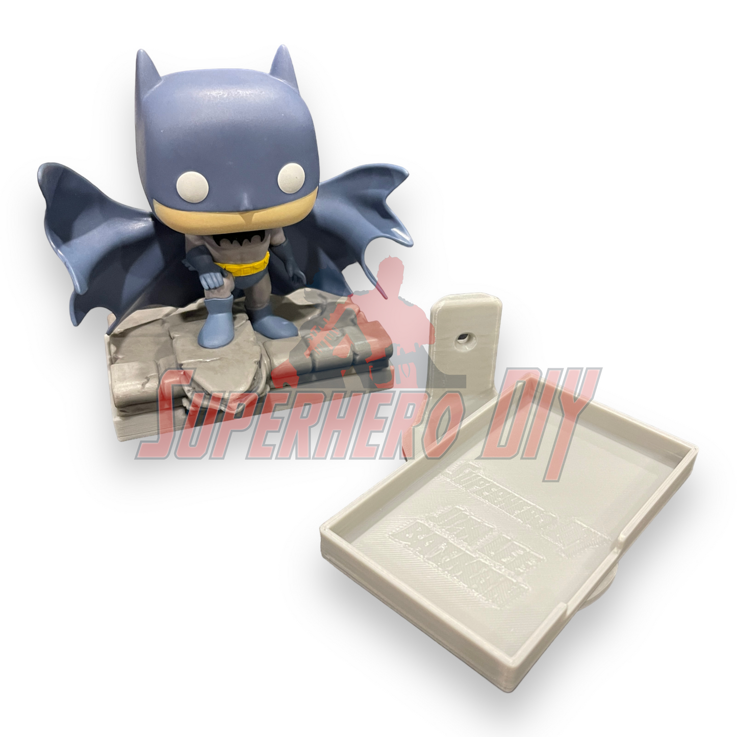 Rotating Shelf for Jim Lee Batman (HUSH) Funko Pop with display bracket and action figure.