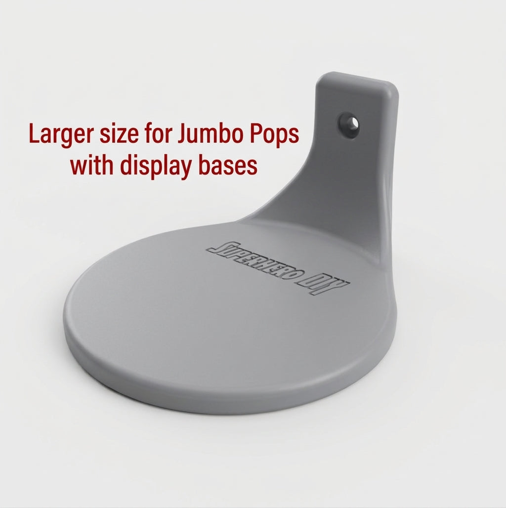 Wide Base Jumbo Pop floating shelf with a 5.1 inch platform for Jumbos on clear display stands