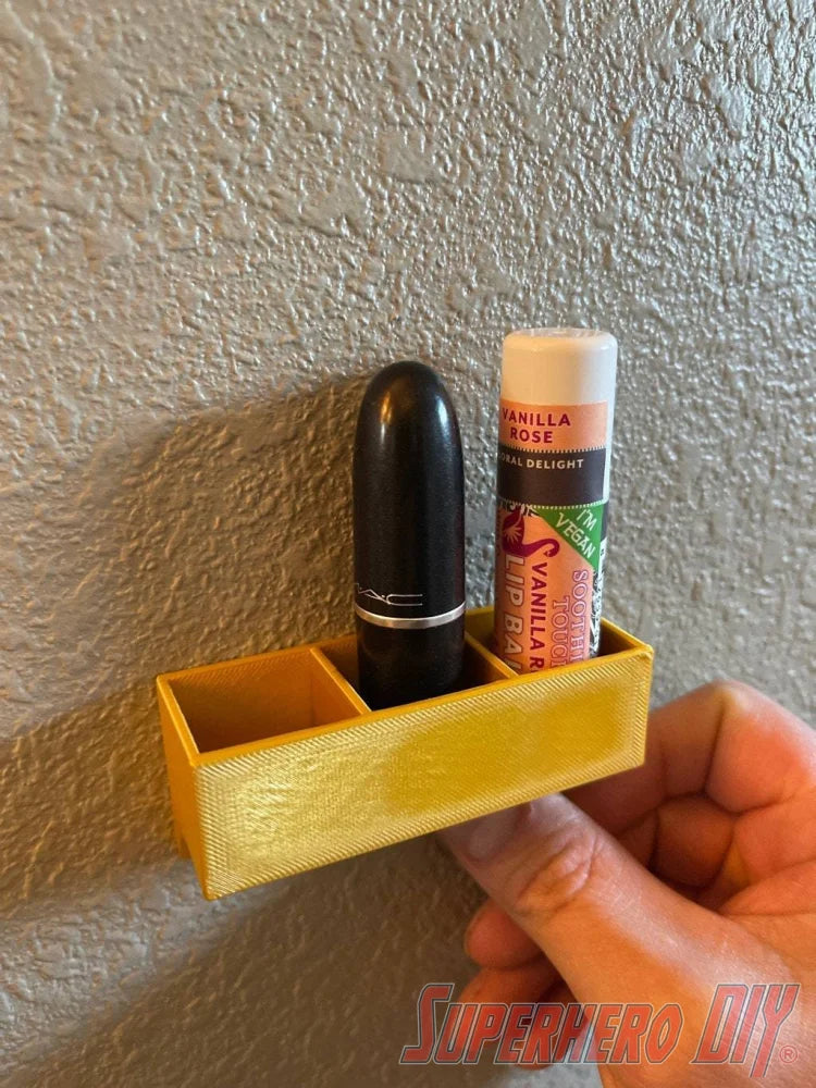 Check out the Lipstick Holder Wall Mounted | Each holds 3 lipstick and comes with 3M command strip | Organize your collection! from Superhero DIY! The perfect solution for only $5.39