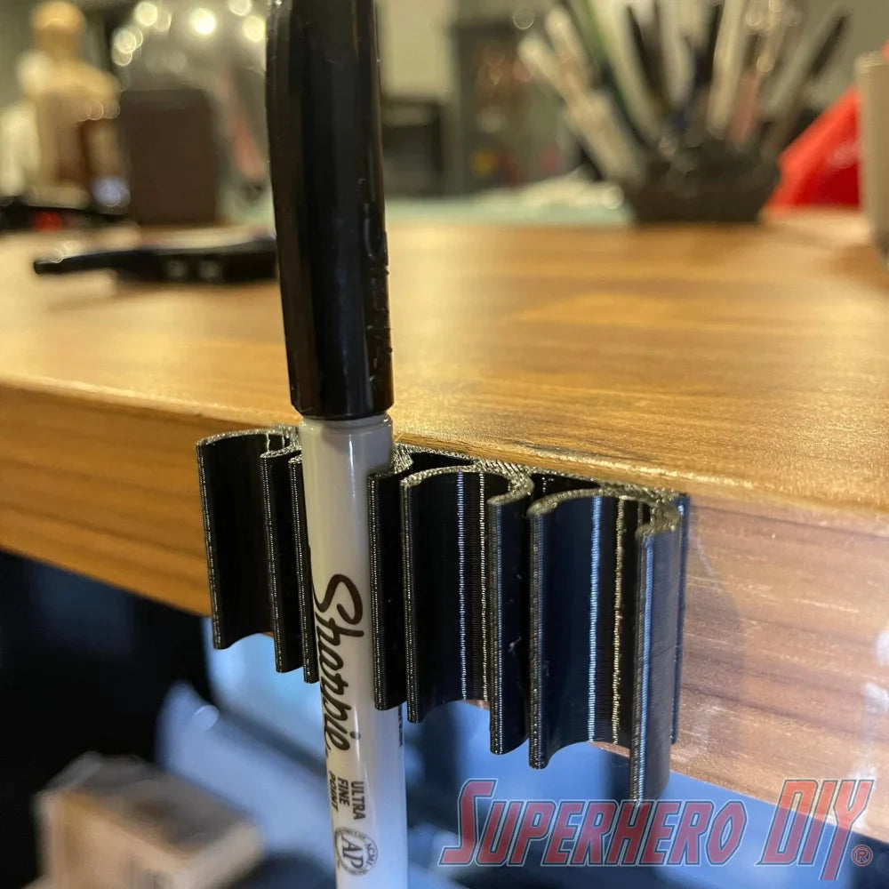 Check out the Marker Holder for Sharpie ULTRA FINE Permanent Markers | Side Mount 4 or 8 Ultra FINE Sharpie pens | Simple marker organizer from Superhero DIY! The perfect solution for only $2.69