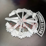 Master Gunner Badge display insignia in 3D design featuring firearms and oak leaves, ideal for wall display.