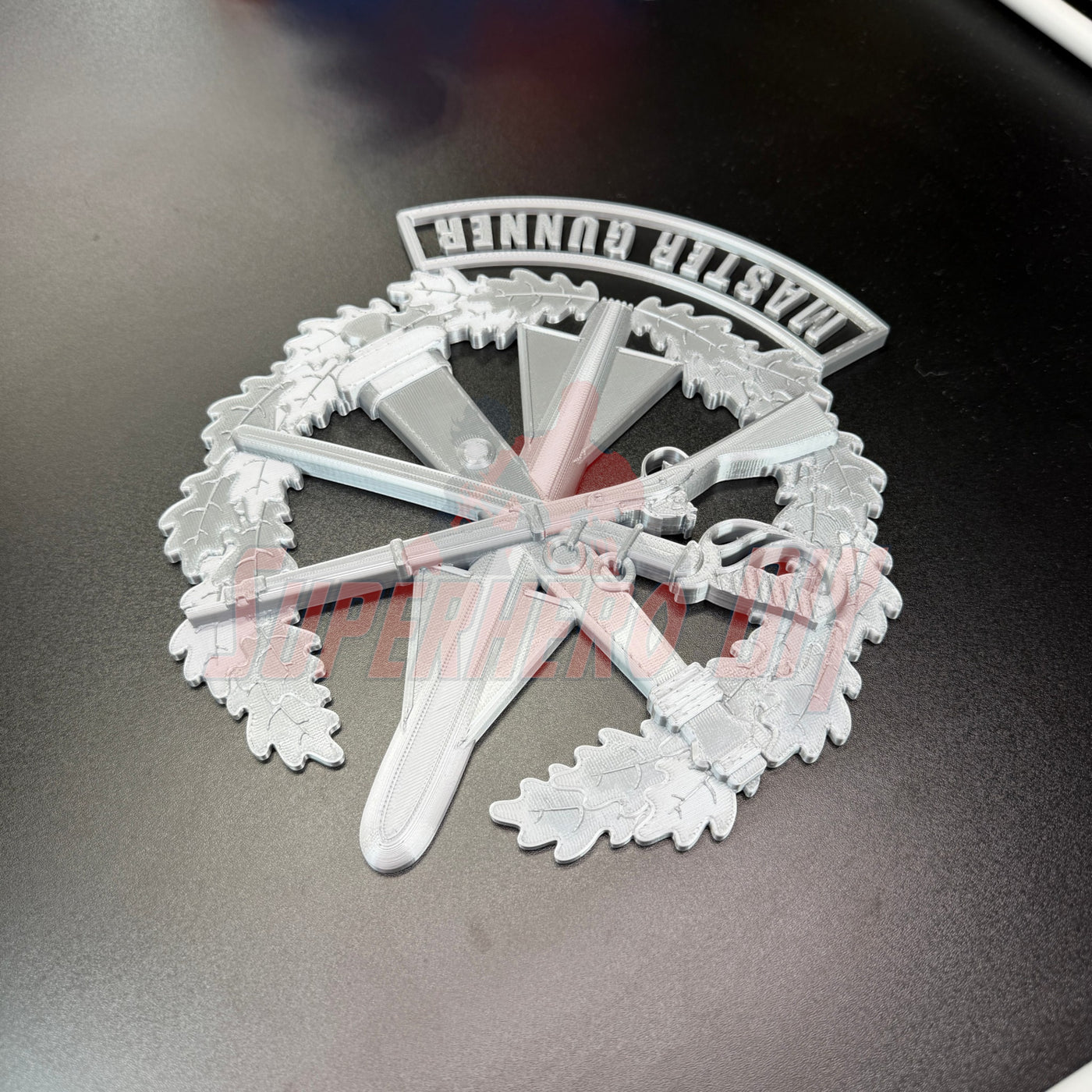 Master Gunner Badge display insignia 3D design with weapon motifs for wall or shadow box decor