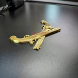 Army military police insignia, gold crossed pistols wall display, showcasing detail and craftsmanship.