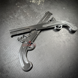 army military police insignia of crossed pistols in black finish, showcasing detailed craftsmanship and design.