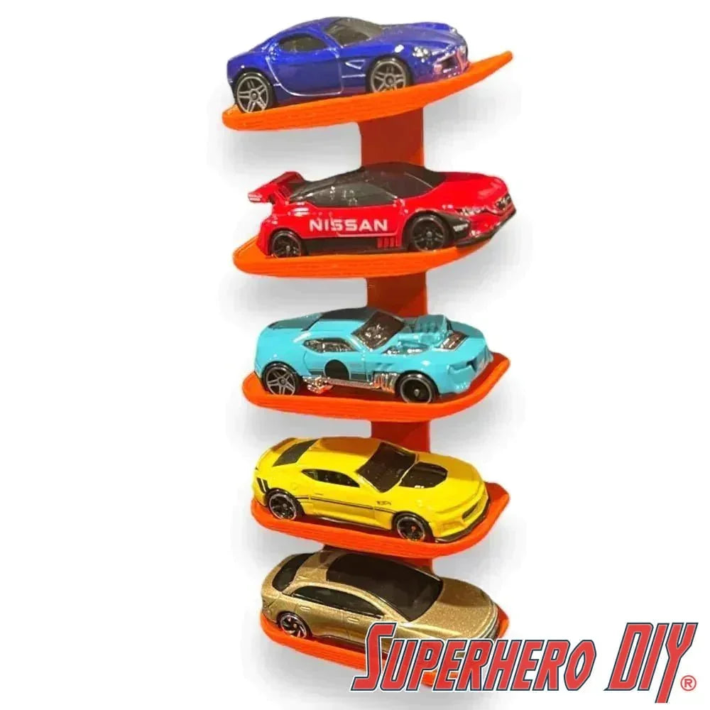 Multicar 5-CAR Shelf for Hot Wheels or 1:64 Vehicles | Space-saving wall mount for Matchbox or Hot Wheels Display | Command strip included - Superhero DIY