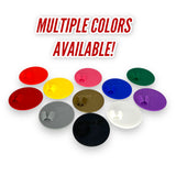 Nine oval adhesive patch or cover pieces in multiple colors are arranged on a white background beneath the text 'MULTIPLE COLORS AVAILABLE!'. The colors include red, pink, green, blue, purple, gold, gray, black, and white.