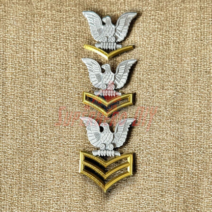 Navy Enlisted Rate Insignia | Multiple Sizes Display Insignia Silver and Gold featuring three eagle designs.