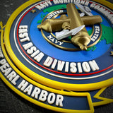 Navy Munitions Command Pacific insignia display with every color printed as its own raised layer