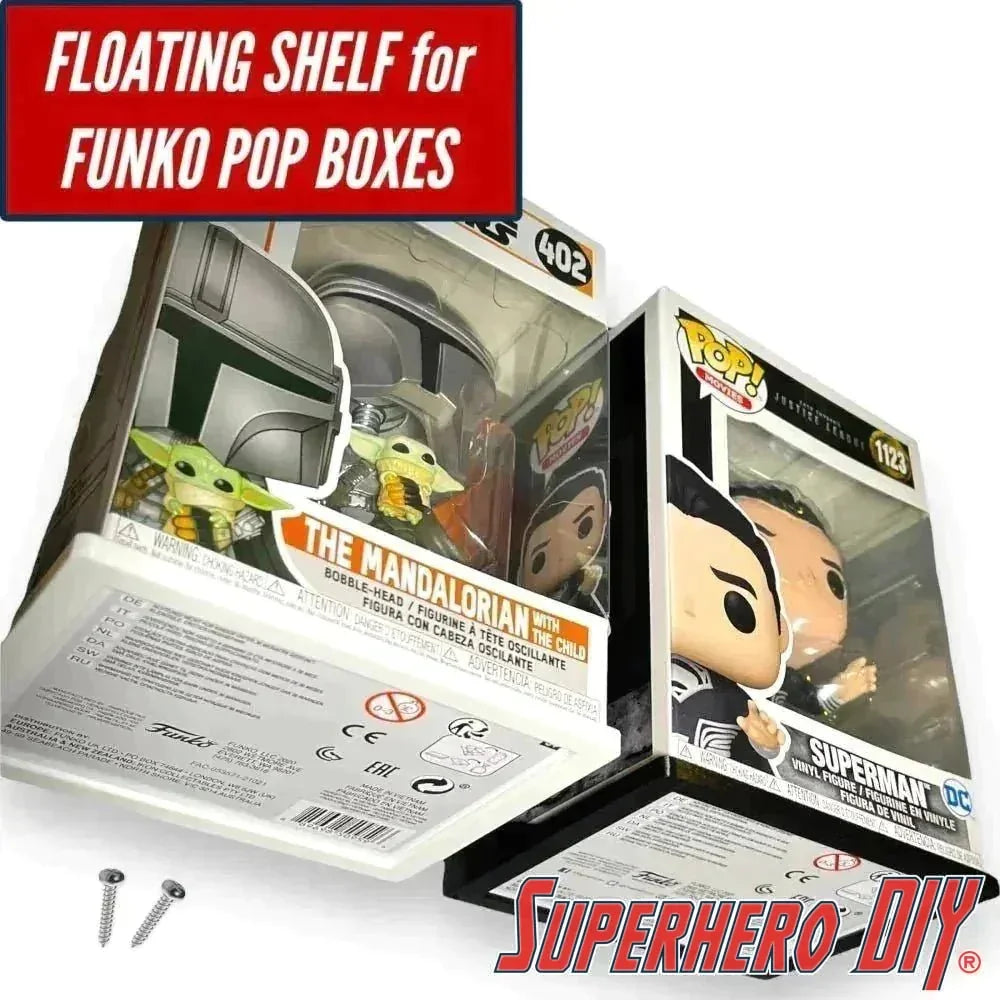 Check out the Open Bottom Floating Shelf for Funko Pop Boxes | Wall Mount Collectible Display Shelf | Fits soft display case or hard protectors | Screws included from Superhero DIY! The perfect solution for only $2.99