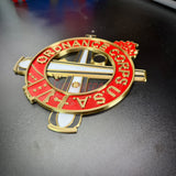 Ordnance Regimental Crest emblem showcasing the Ordnance Corps colors of red and gold.