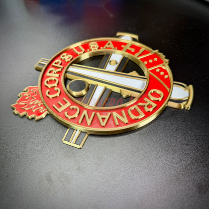 Ordnance Regimental Crest for display in shadow box or wall, showcasing rich colors and military insignia.