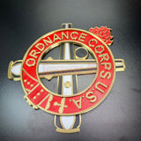 Ordnance Regimental Crest featuring red and gold colors, symbolizing the Ordnance Corps, for wall display.