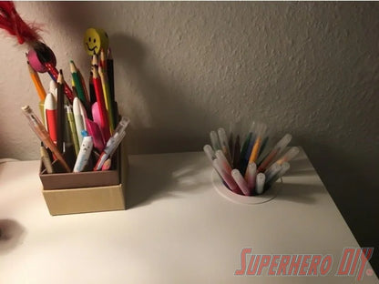 Check out the Pencil Holder cup for IKEA MICKE desk | Fits right into open wiring hole | Multiple colors from Superhero DIY! The perfect solution for only $12.59