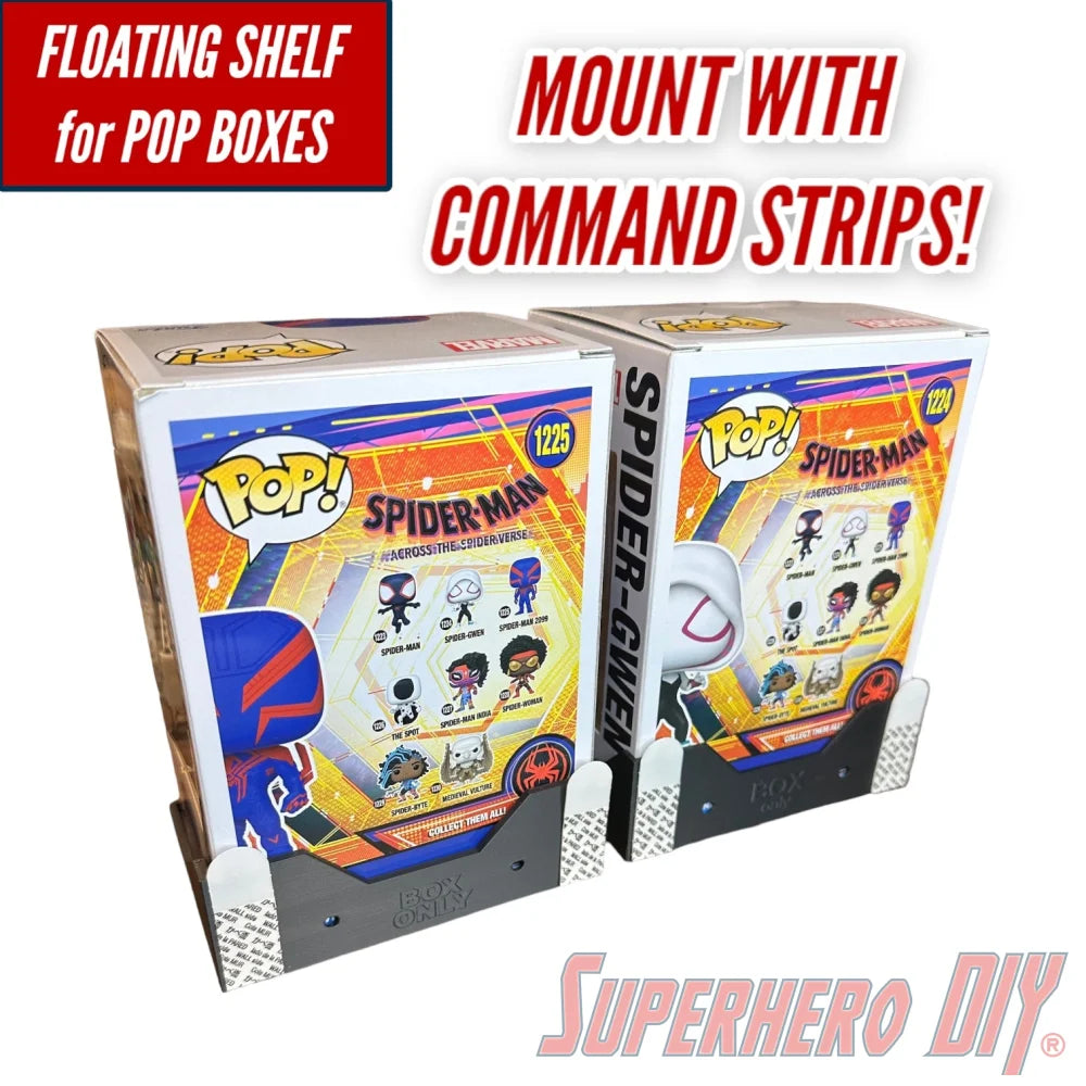 Funko Pop Box Floating Shelf Wall Mount with Command Strips | Fits Soft Cases or Funko Pop Box only - Superhero DIY