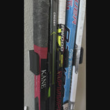 Our 5-stick hockey stick holder keeps the sticks upright and organized on the wall, great for Mini-Sticks or knee hockey