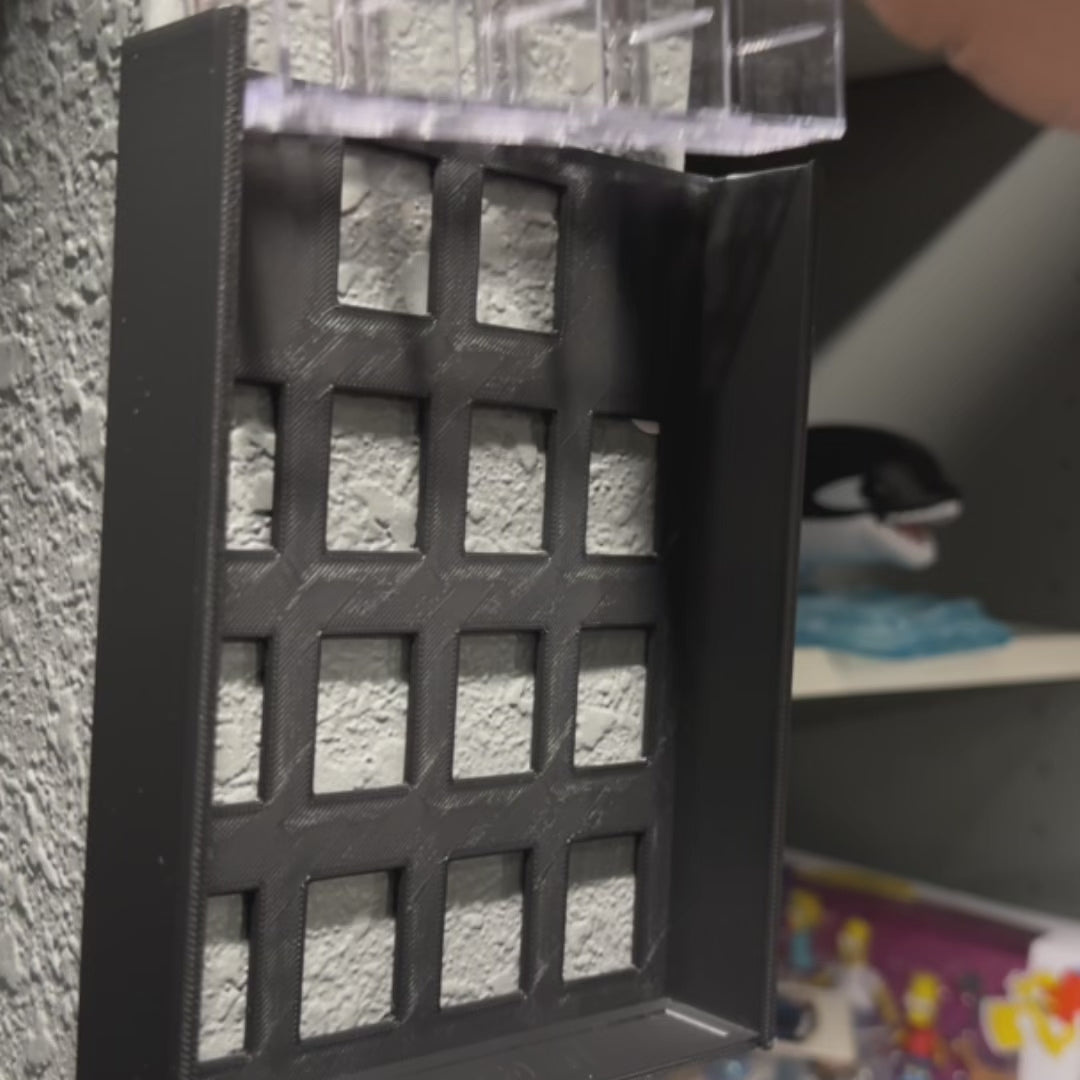 Wall display for Funko Bitty Pops for display when they are in the clear display case they come with.