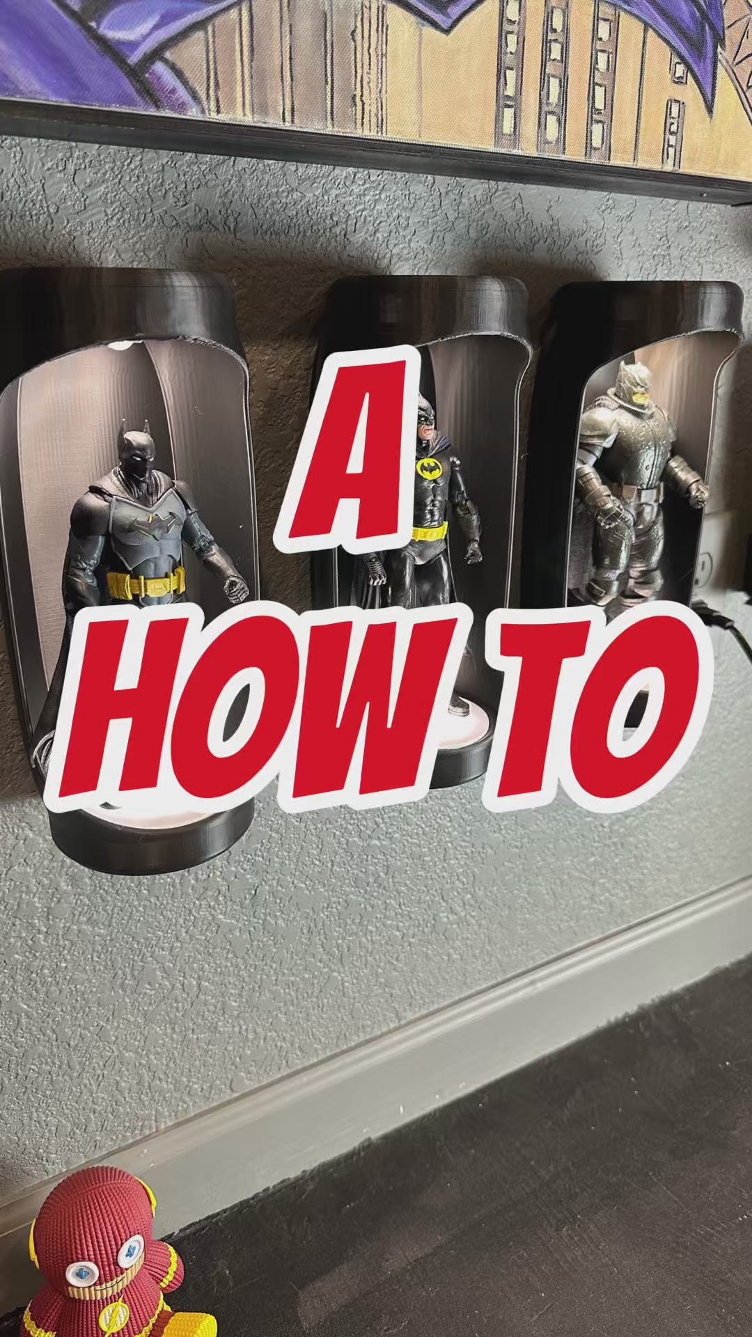 Hero Pod for 1:12 scale – Wall-Mountable Action Figure Display with figures and A HOW TO text overlay.