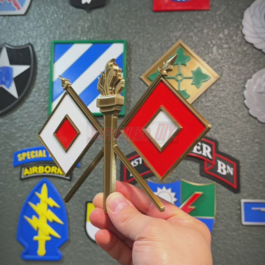 SuperheroDIY signal corps display insignia has a real shine to it