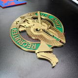 Army Recruiter Badge insignia in gold color with details, perfect for display.