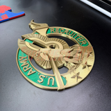 Army recruiter badge insignia, showcasing the Recruiter design and U.S. Army branding, perfect for display.