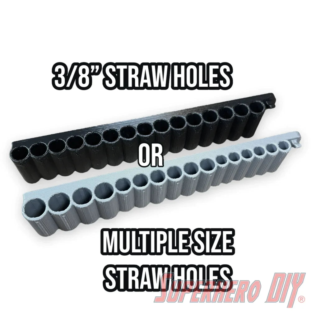Check out the Reusable Straw Organizer | 3D-printed Straw Holder with command strips for easy mounting | Great for water bottle straws or metal straws from Superhero DIY! The perfect solution for only $9.44