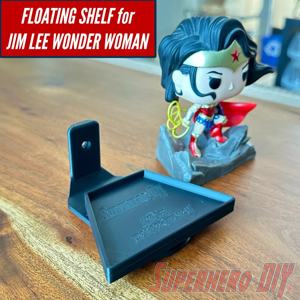 Rotating wall-mounted display shelf designed to fit Jim Lee Wonder Woman #282 Funko Pop Deluxe figure - Superhero DIY