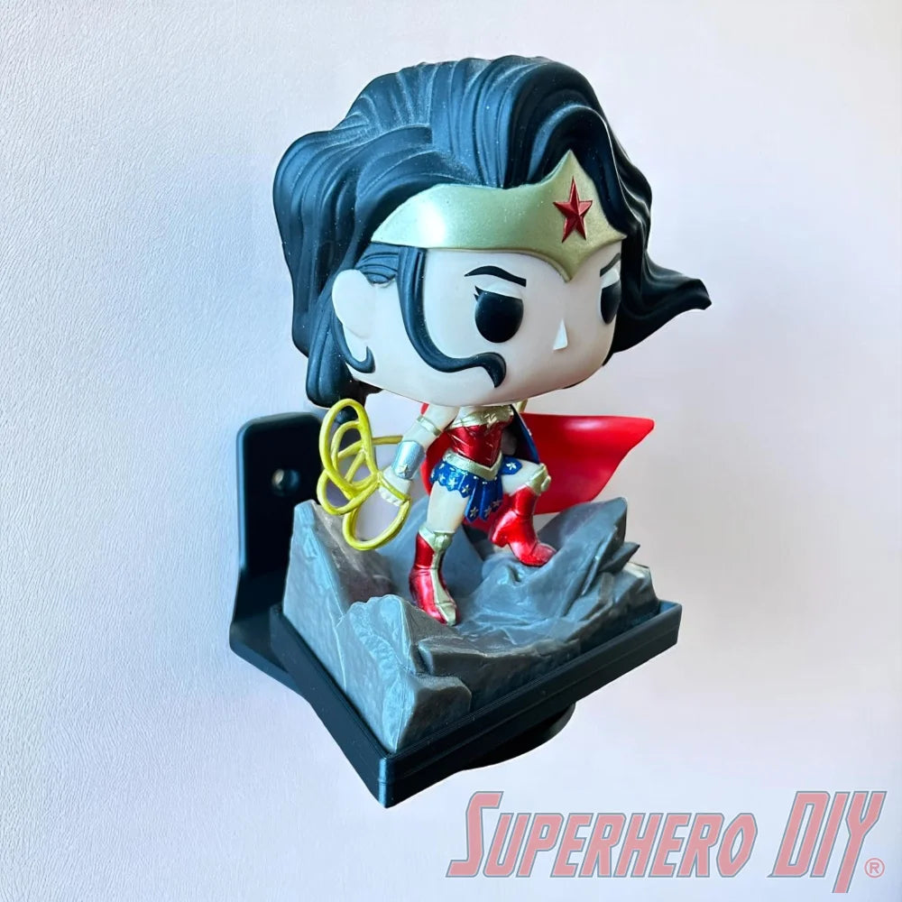 Rotating wall-mounted display shelf designed to fit Jim Lee Wonder Woman #282 Funko Pop Deluxe figure - Superhero DIY
