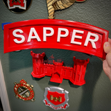 Sapper Tab display piece with white SAPPER lettering, offered in six widths from 4 to 15 inches